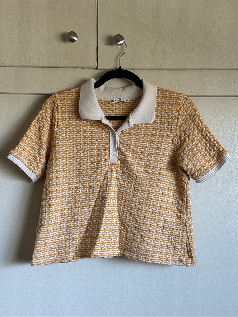 Zara Yellow & Cream/White Textured Short Sleeve Polo